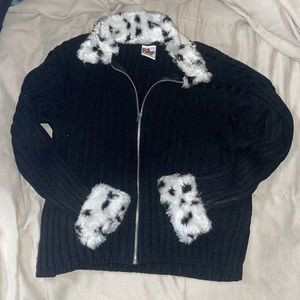 Hot Fudge Girls L-Xl Zip-Up Cable-Knit Dalmatian w/Faux Fur Accents